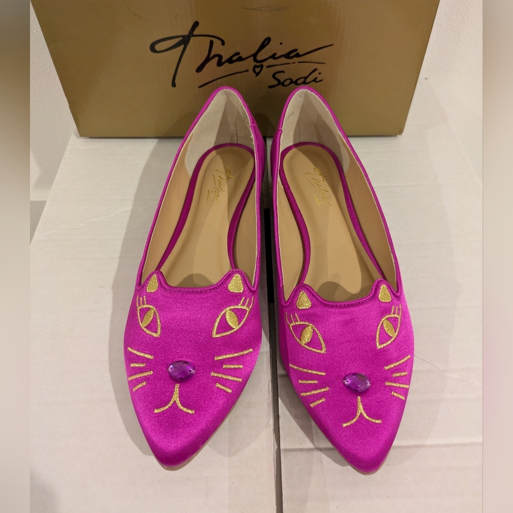 Thalia Sodi Pink Cat Embroidered Women's Shoes, Size 7.5